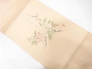 寿光織　椿に「真」模様織り出し　名古屋帯